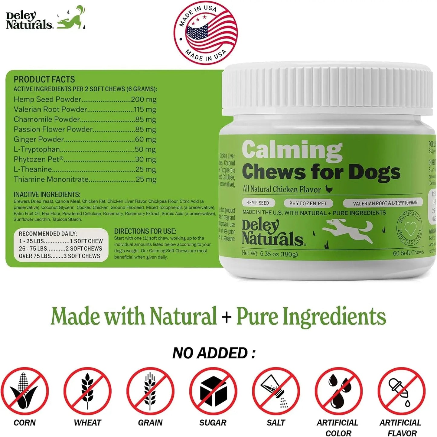 Deley Naturals Calming Chews for Dogs — 60 Soft Chews