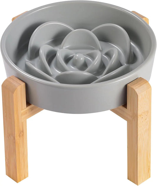 Elevated Ceramic Slow Feeder Dog Bowl (8.6in, Weighted)