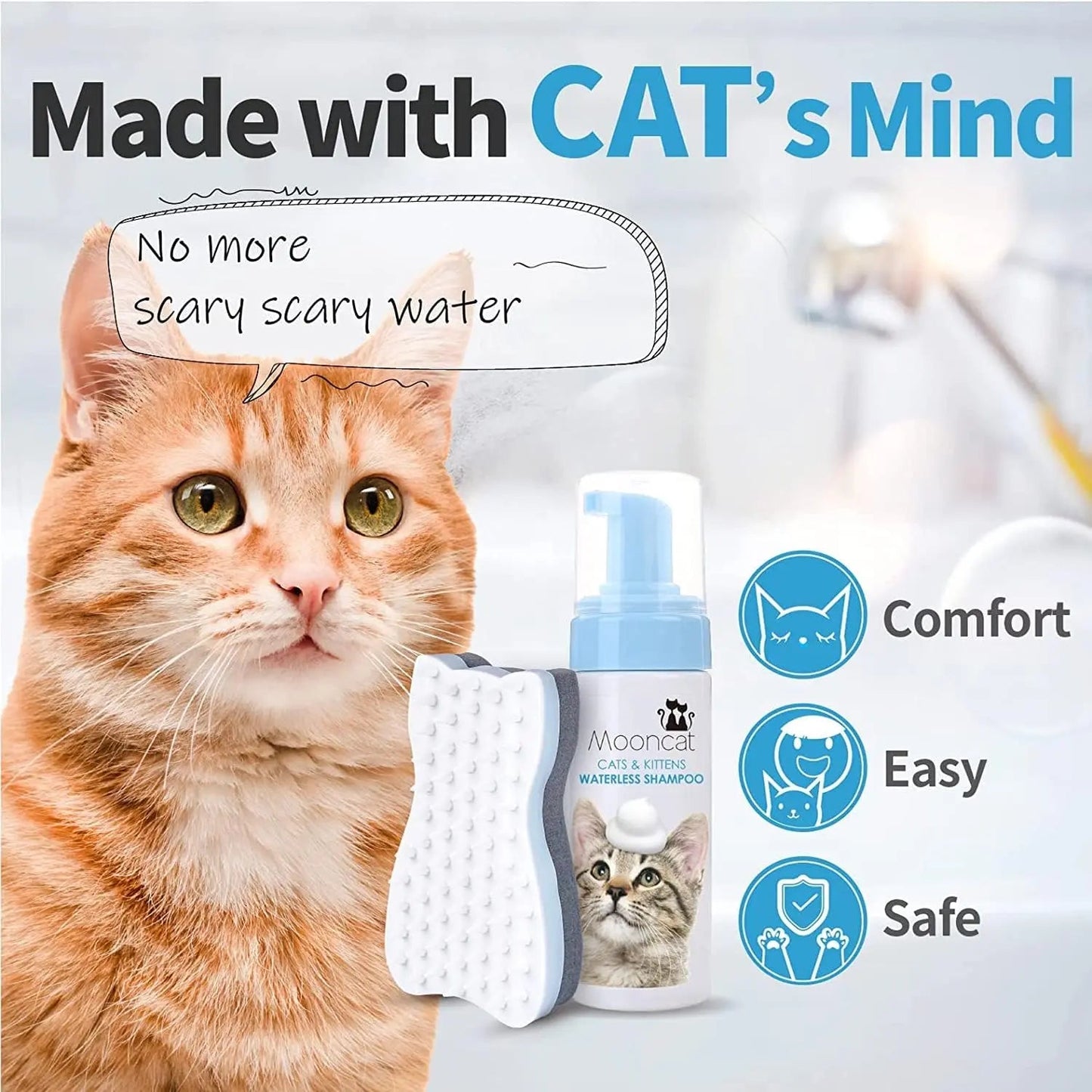 Waterless Cat Shampoo & Brush Kit — No-Rinse Foam for Bath-Free Grooming