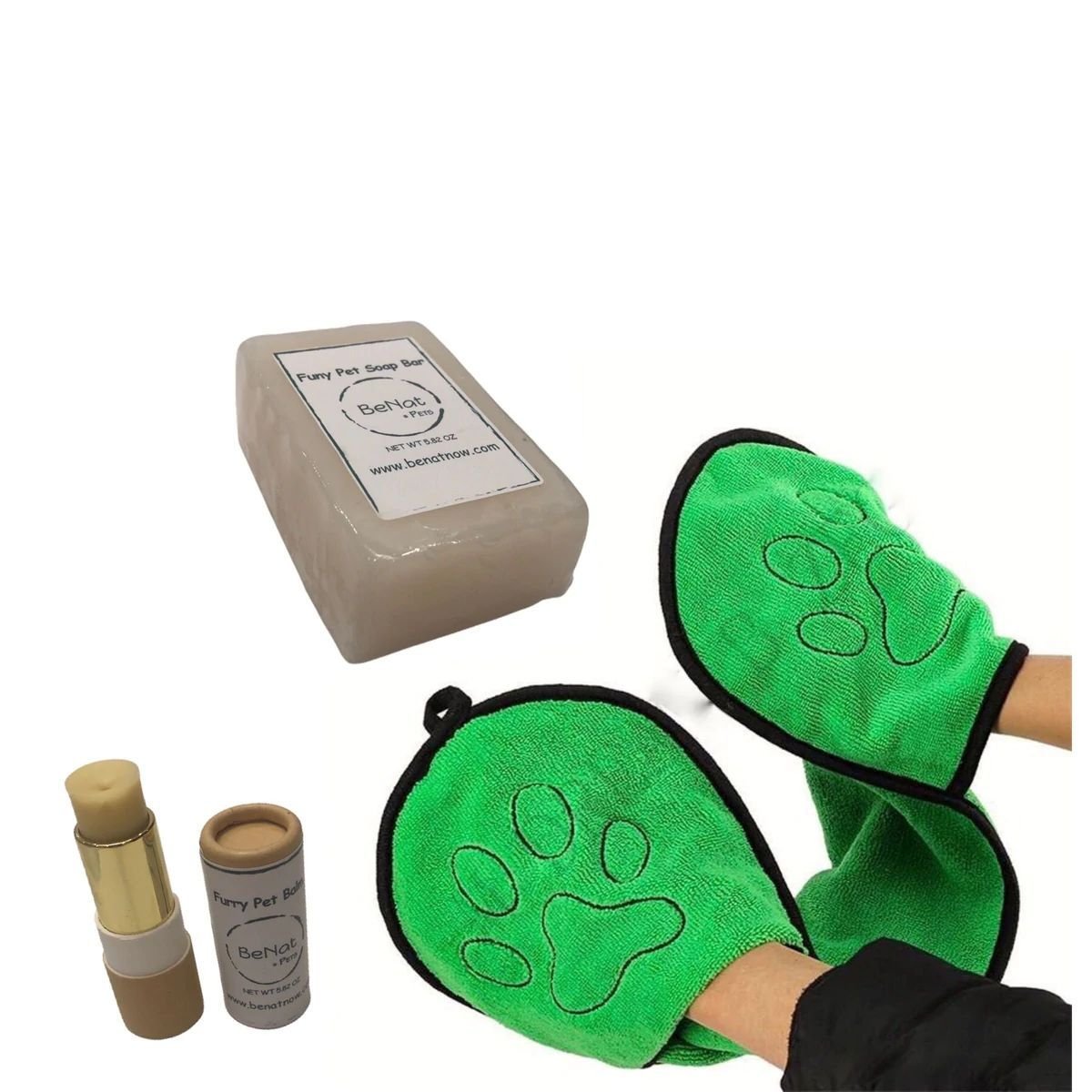 BeNat Pets. 3 - Pack Pet Grooming Bundle. Pet Soap Bar + Pet Balm + Bath Towel - Apollo's Corner