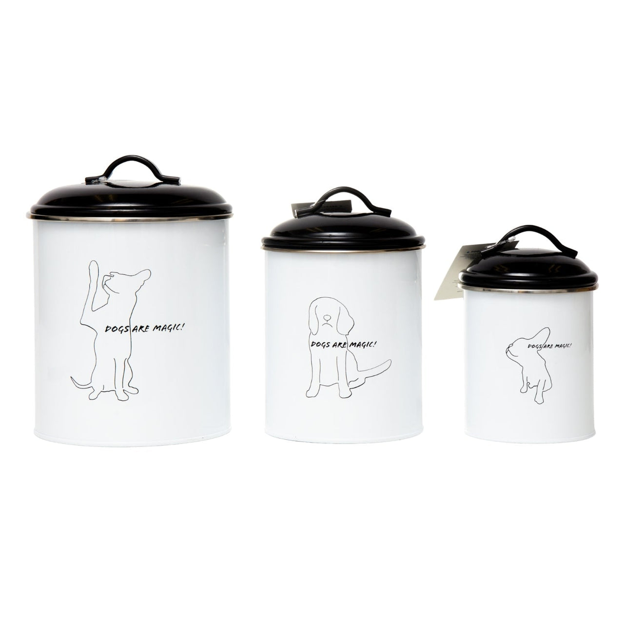 Country Living Set of 3 Pet Treat Storage Canisters – Black & White - Apollo's Corner