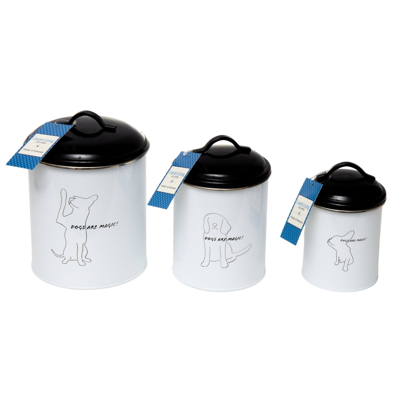 Country Living Set of 3 Pet Treat Storage Canisters – Black & White - Apollo's Corner