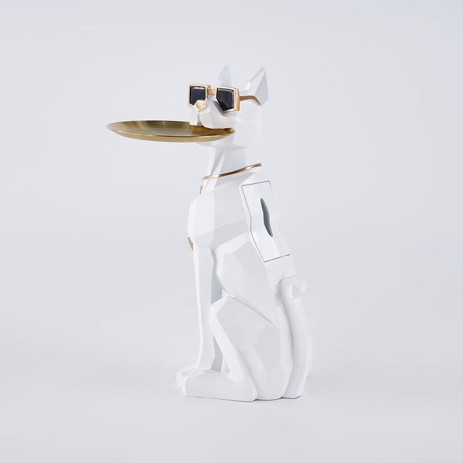 Dog Sculpture Resin Side Table with Tray Top & Tissue Box - Apollo's Corner