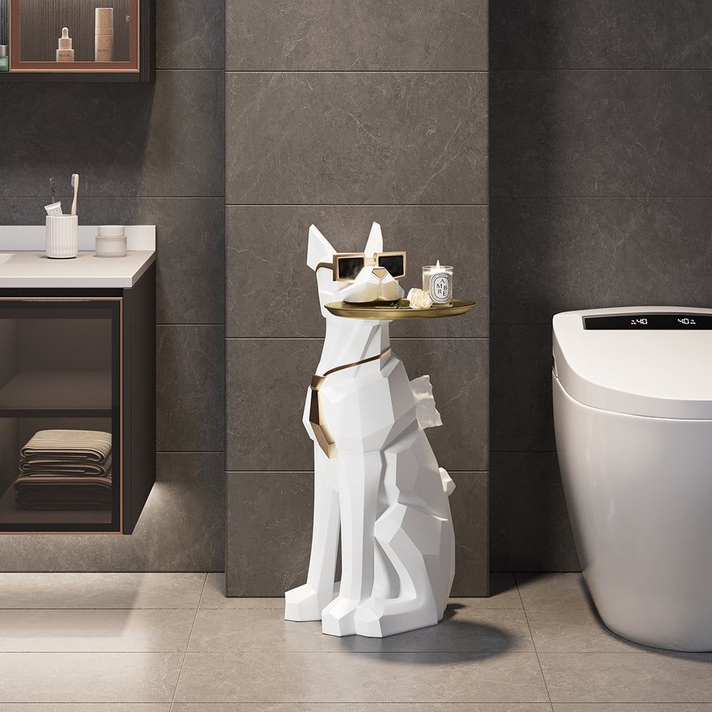 Dog Sculpture Resin Side Table with Tray Top & Tissue Box - Apollo's Corner