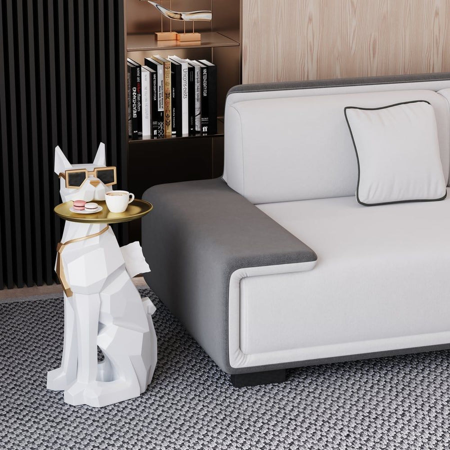 Dog Sculpture Resin Side Table with Tray Top & Tissue Box - Apollo's Corner