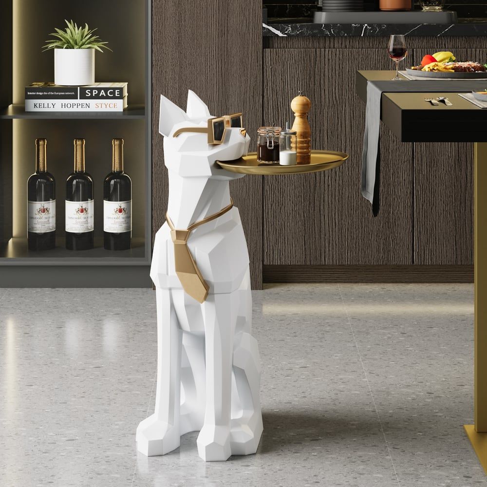 Dog Sculpture Resin Side Table with Tray Top & Tissue Box - Apollo's Corner