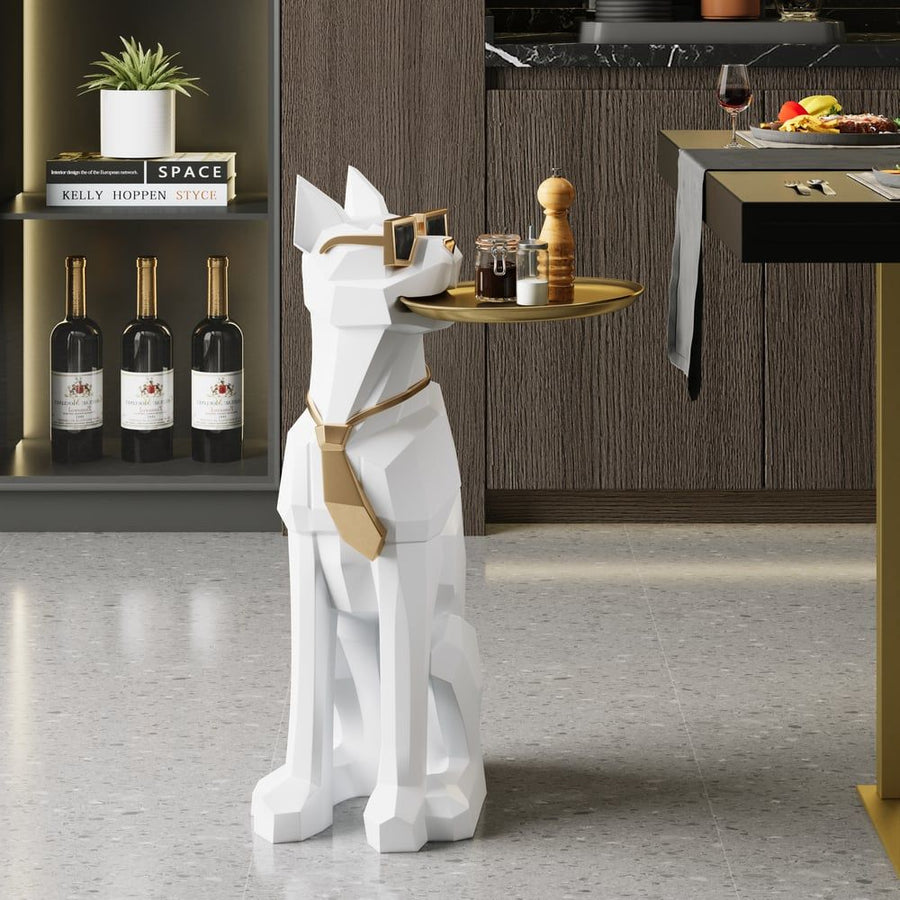 Dog Sculpture Resin Side Table with Tray Top & Tissue Box - Apollo's Corner