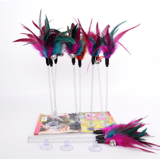 WhiskerPlay Spring Feather Cat Toy Trio - Pack of 3 bell feather wand teasers