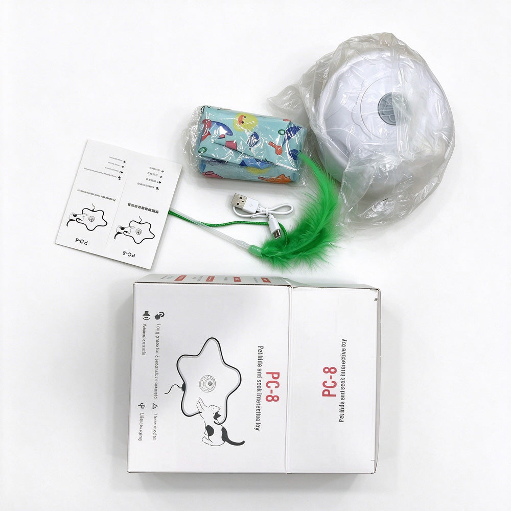 Hide-and-seek feather mat box and included parts