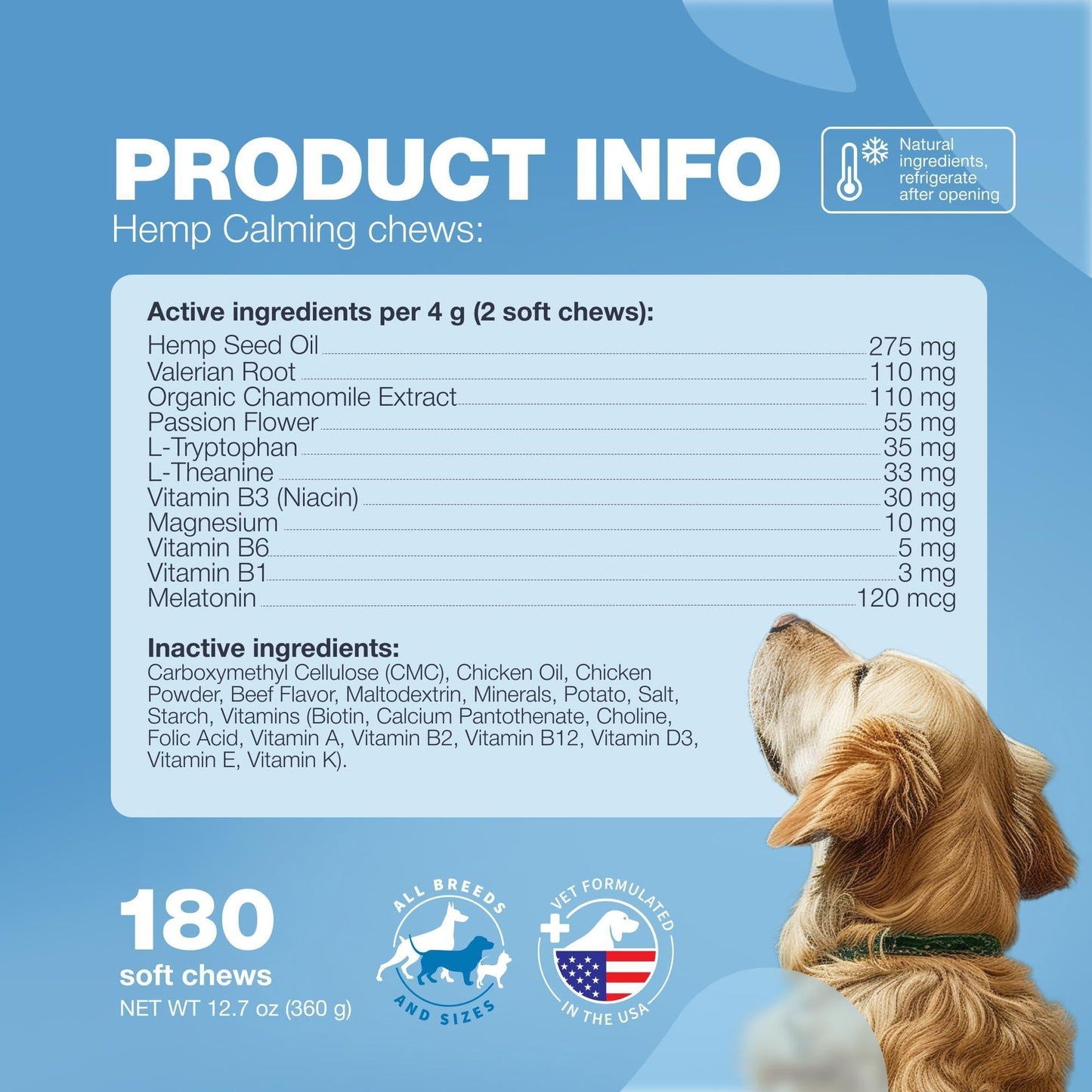 Hemp Calming Chews — L-Theanine, Chamomile & Valerian for Anxious Dogs