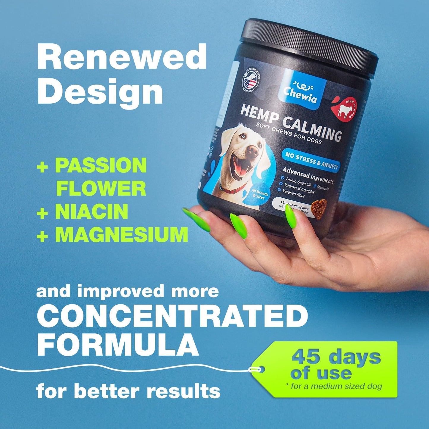 Hemp Calming Chews — L-Theanine, Chamomile & Valerian for Anxious Dogs