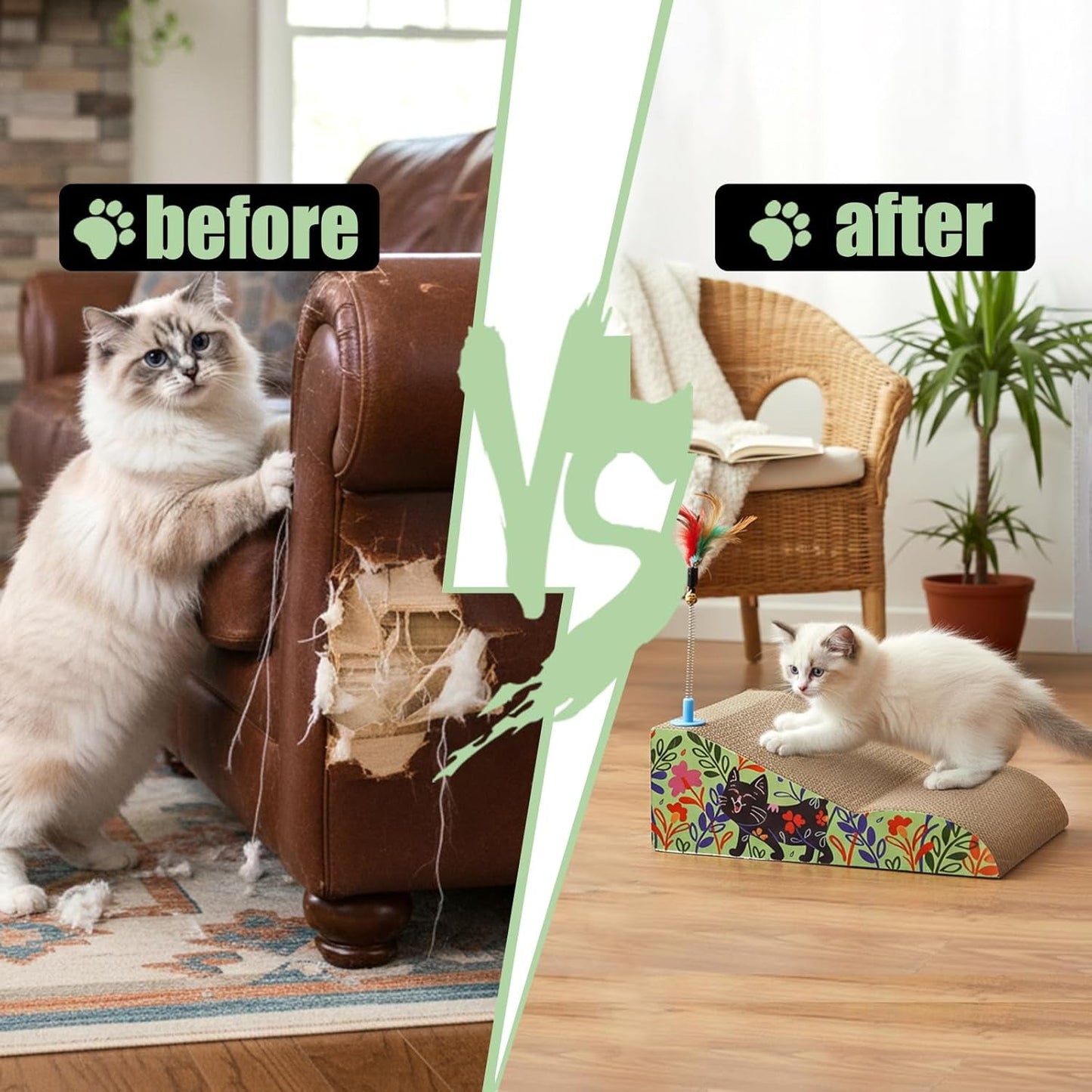 ClawNook 2-in-1 Cat Scratcher Lounge — Reversible Cardboard with Toys