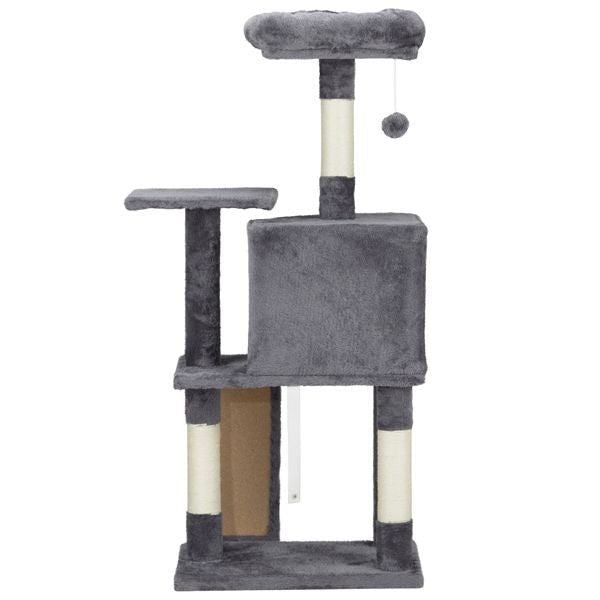 47" Cat Tree Tower for Indoor Cats, House with Bed, Toy Ball, Condo, Scratch Board, and Sisal Posts - Dark Grey - Apollo's Corner