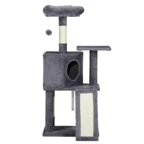 47" Cat Tree Tower for Indoor Cats, House with Bed, Toy Ball, Condo, Scratch Board, and Sisal Posts - Dark Grey - Apollo's Corner