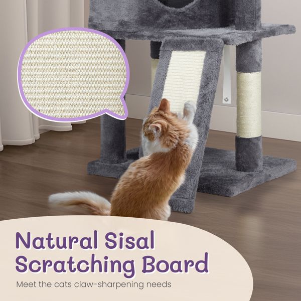 47" Cat Tree Tower for Indoor Cats, House with Bed, Toy Ball, Condo, Scratch Board, and Sisal Posts - Dark Grey - Apollo's Corner
