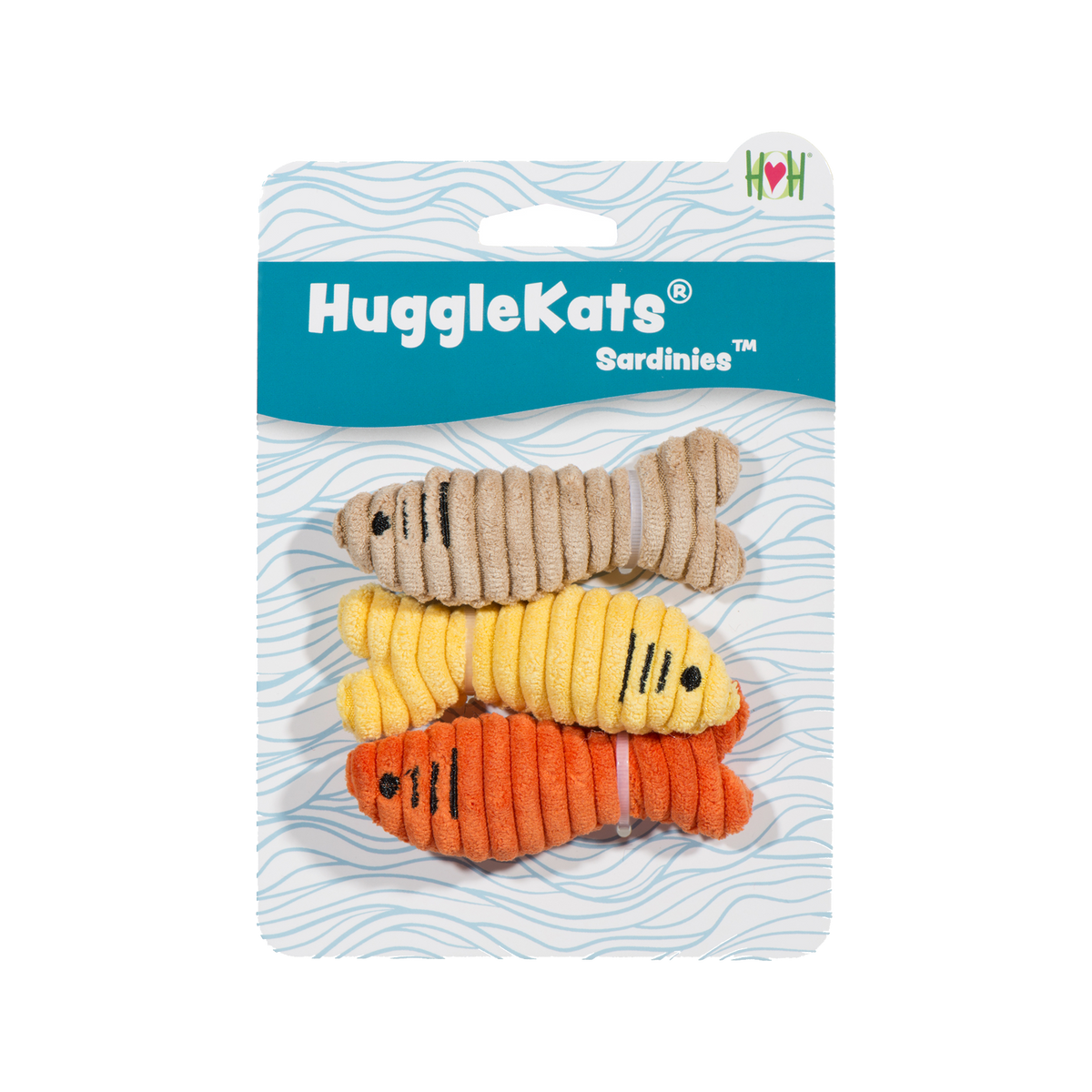 HuggleKats Sardinies crinkle catnip fish cat toys, 3 pack
