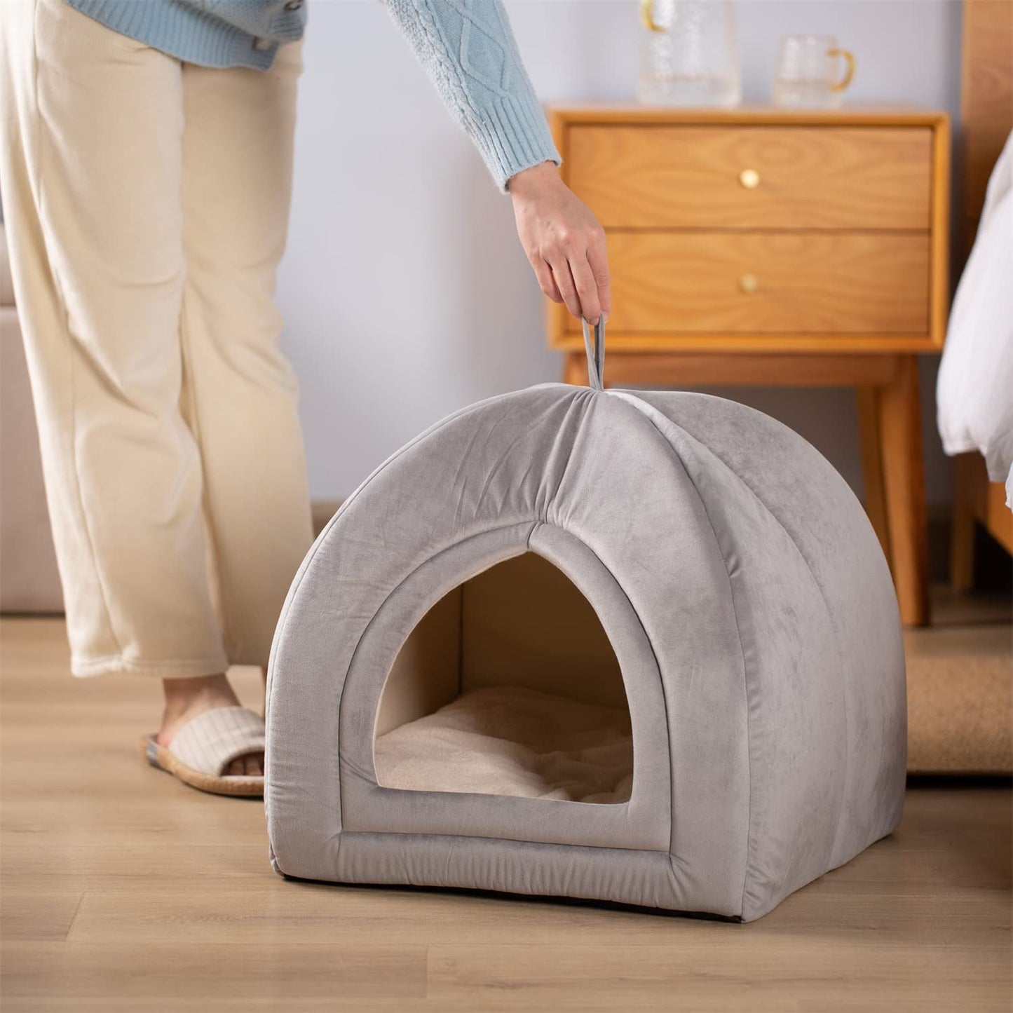 CalmCave Hooded Cat Bed — Cozy Anxiety Den for Cats & Small Dogs