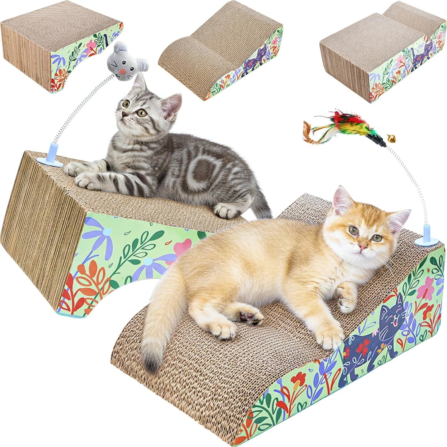 ClawNook 2-in-1 Cat Scratcher Lounge — Reversible Cardboard with Toys