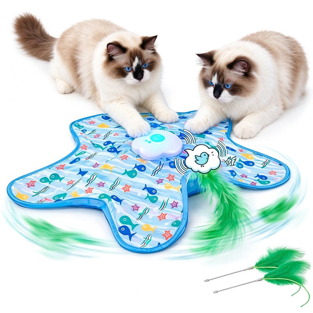 Hide-and-seek feather mat cat toy, blue print