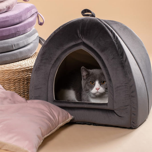 CalmCave Hooded Cat Bed — Cozy Anxiety Den for Cats & Small Dogs