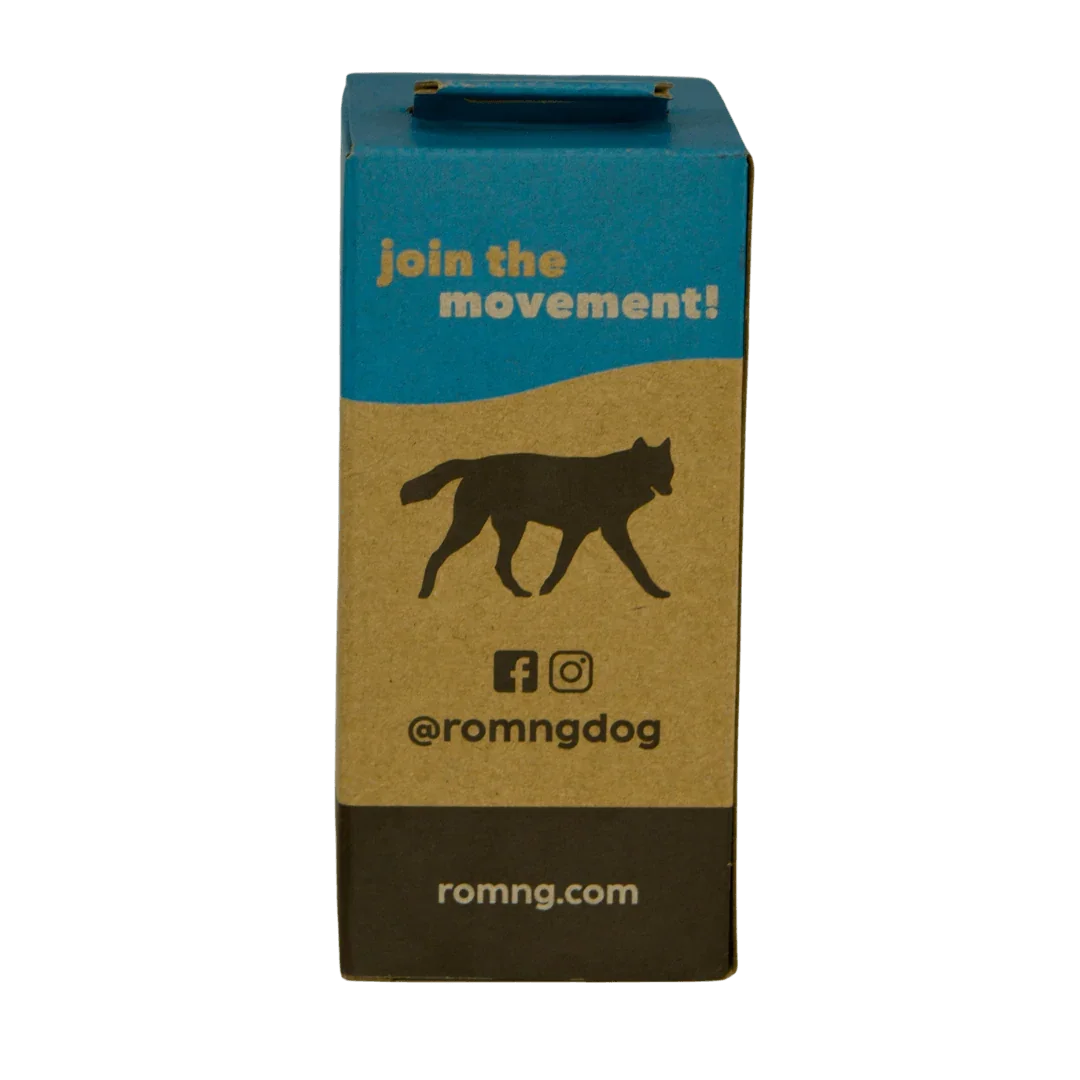 rōmng bio-based poop bag bundle with bamboo dispenser and hemp rope tug toy