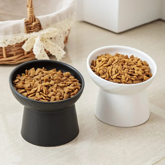 Raised Tilted Ceramic Cat Bowls (Set of 2) — Whisker-Friendly Feeder
