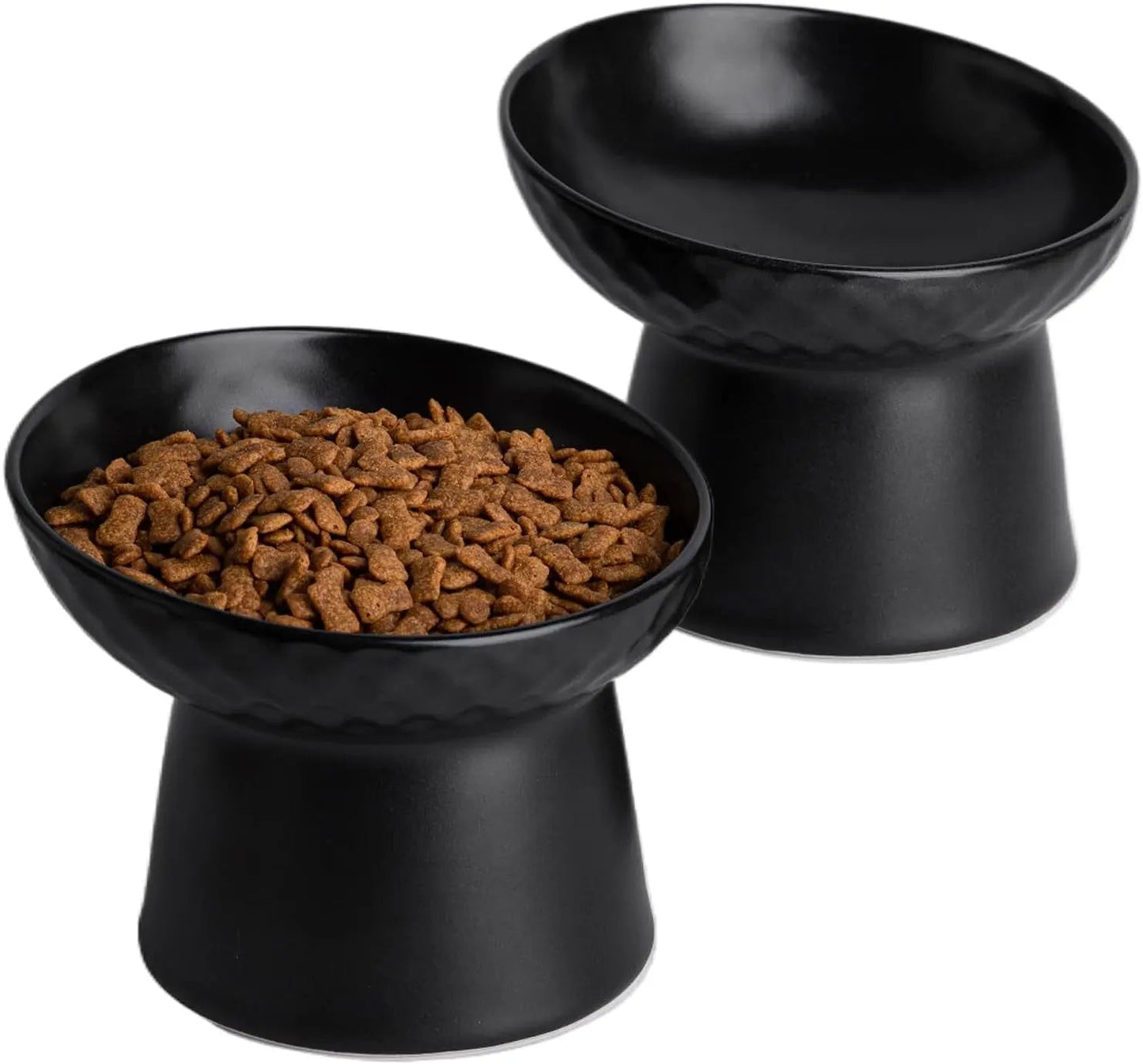 Raised Tilted Ceramic Cat Bowls (Set of 2) — Whisker-Friendly Feeder