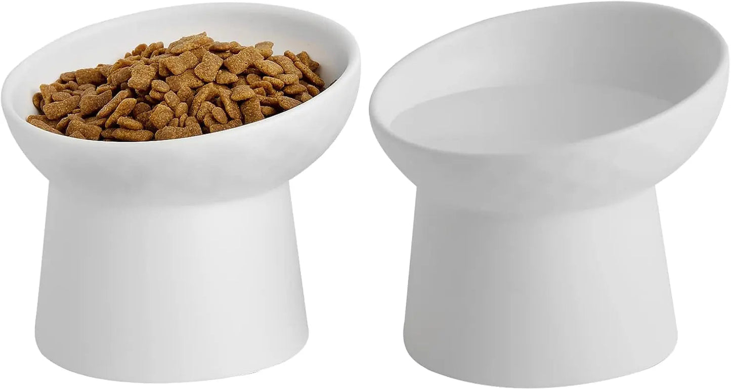 Raised Tilted Ceramic Cat Bowls (Set of 2) — Whisker-Friendly Feeder