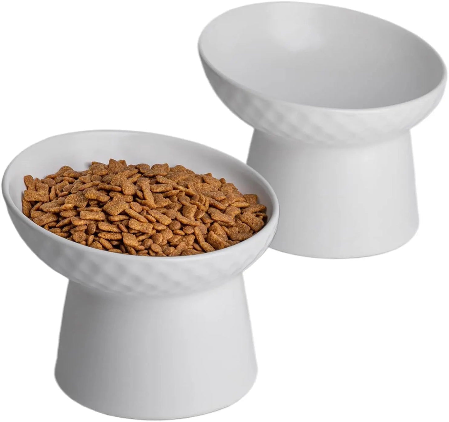 Raised Tilted Ceramic Cat Bowls (Set of 2) — Whisker-Friendly Feeder
