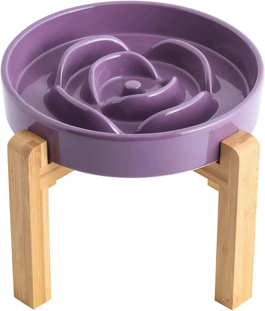 Elevated Ceramic Slow Feeder Dog Bowl (8.6in, Weighted)