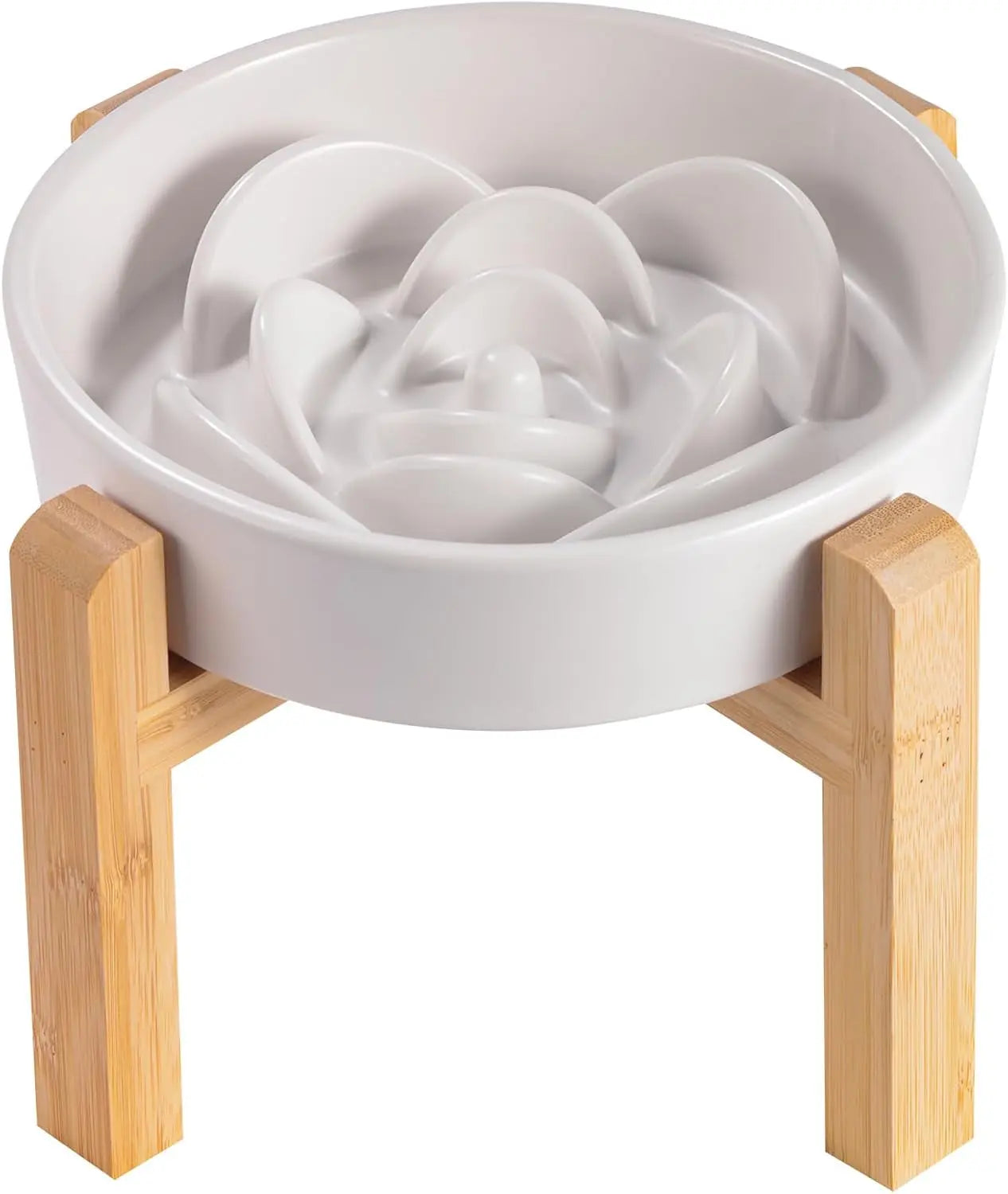 Elevated Ceramic Slow Feeder Dog Bowl (8.6in, Weighted)