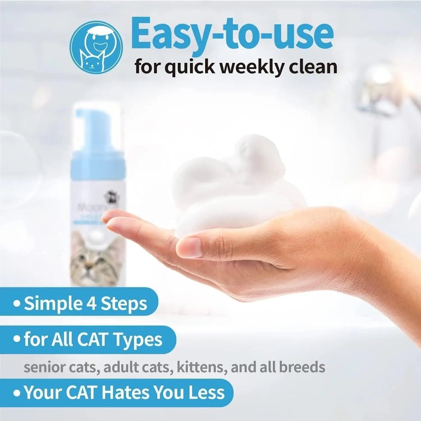 Waterless Cat Shampoo & Brush Kit — No-Rinse Foam for Bath-Free Grooming