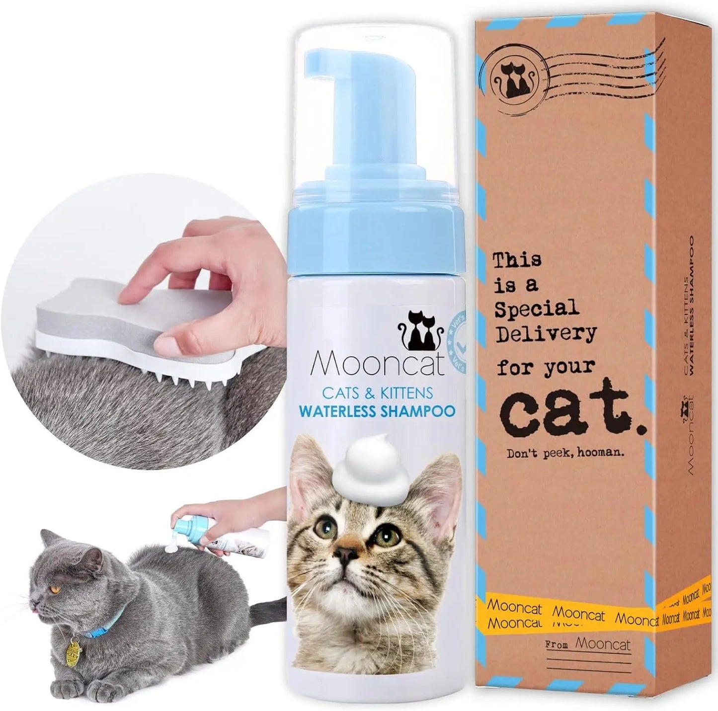 Waterless Cat Shampoo & Brush Kit — No-Rinse Foam for Bath-Free Grooming