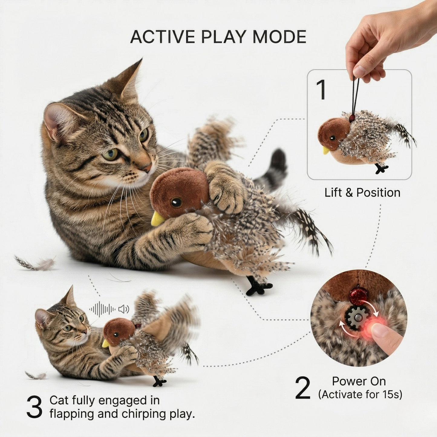 Flutter Sparrow Interactive Cat Toy — Flapping Wings & Chirp