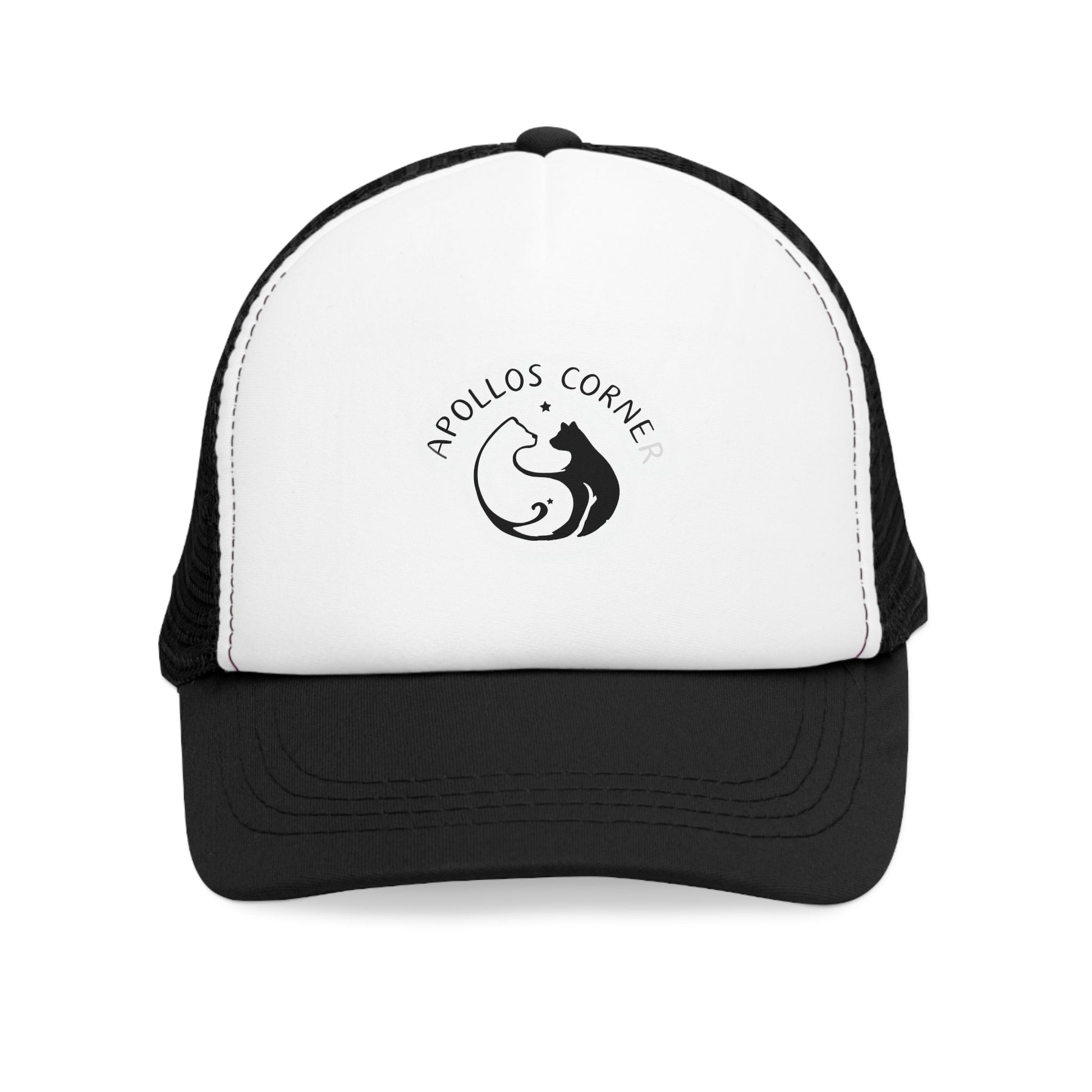 Apollo Yin-Yang Dog and Cat Logo Trucker Cap - Pet Lover Snapback Hat in Black Blue and Red