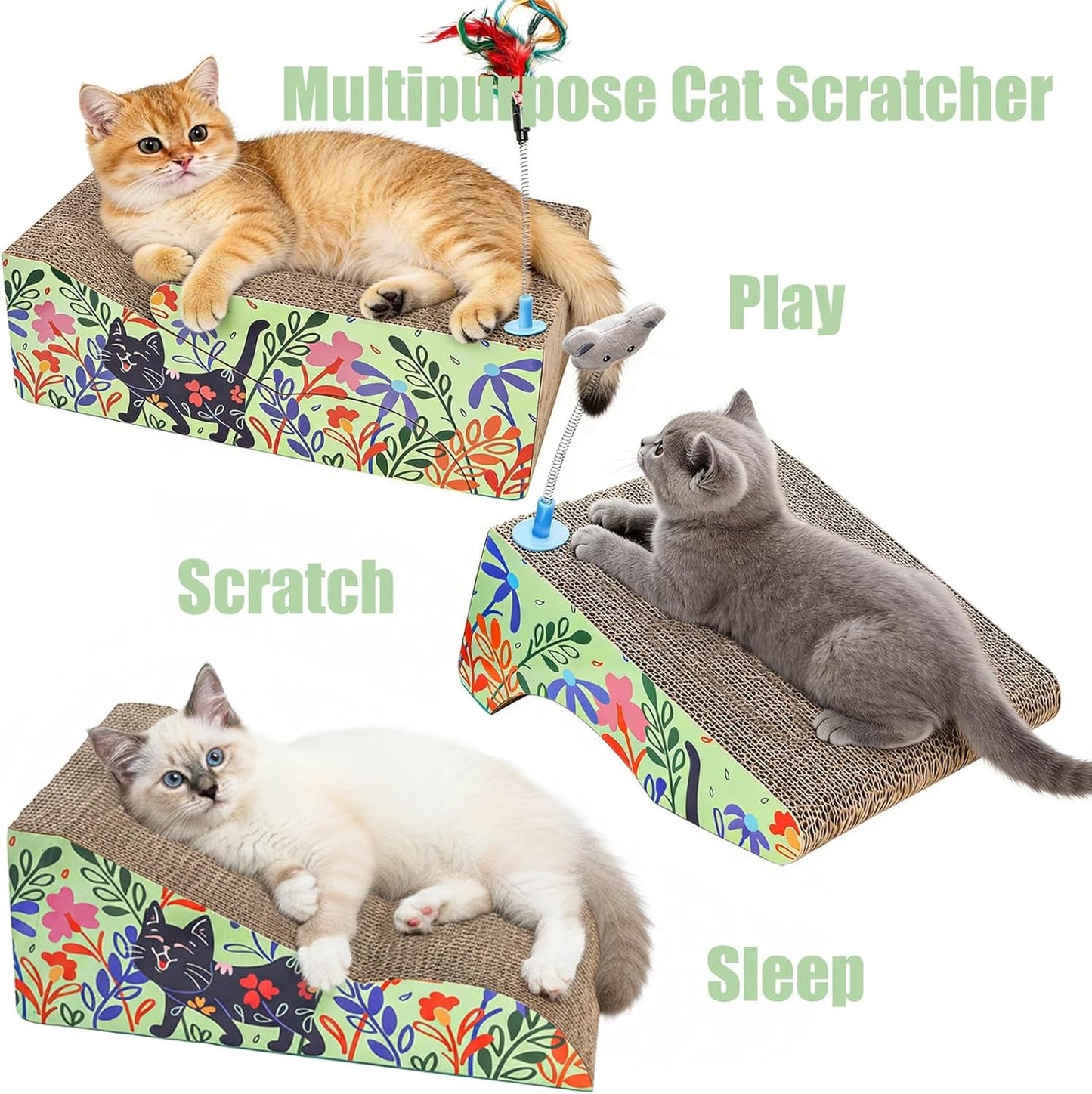 ClawNook 2-in-1 Cat Scratcher Lounge — Reversible Cardboard with Toys