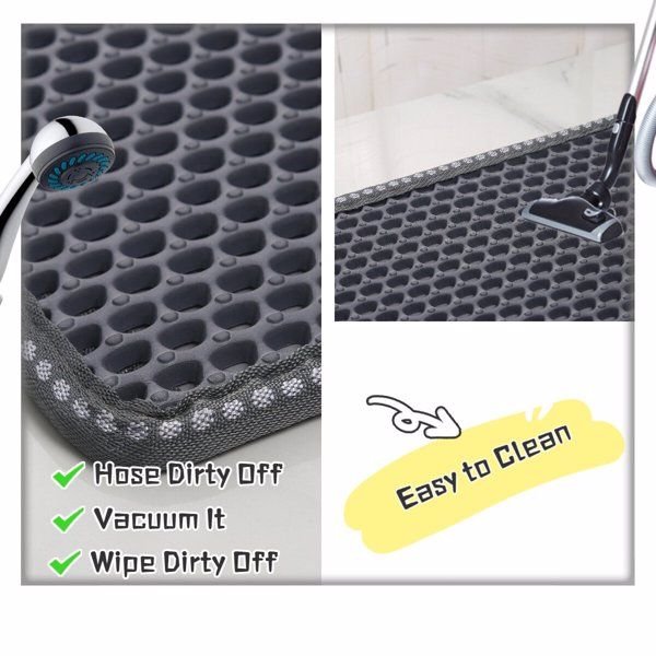Cat Litter Mat, Kitty Litter Trapping Mat, Double Layer Mats with MiLi Shape Scratching design, Urine Waterproof, Easy Clean, Scatter Control 21" x 14" Grey - Apollo's Corner