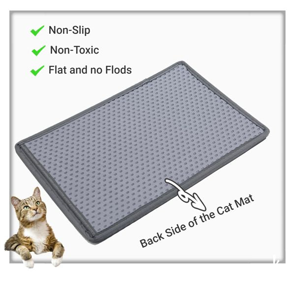 Cat Litter Mat, Kitty Litter Trapping Mat, Double Layer Mats with MiLi Shape Scratching design, Urine Waterproof, Easy Clean, Scatter Control 21" x 14" Grey - Apollo's Corner