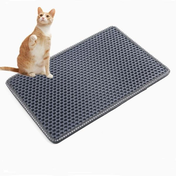 Cat Litter Mat, Kitty Litter Trapping Mat, Double Layer Mats with MiLi Shape Scratching design, Urine Waterproof, Easy Clean, Scatter Control 21" x 14" Grey - Apollo's Corner
