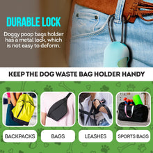 Dog Poop Bag Dispenser with 4 Rolls of 15 Bags in Each. 60 bags Green Dog Poop Bag Holder with Flashlight for Leash. Dog Bag Dispenser with Carabiner Clip. Poop Bags Holder for Walking - Apollo's Corner