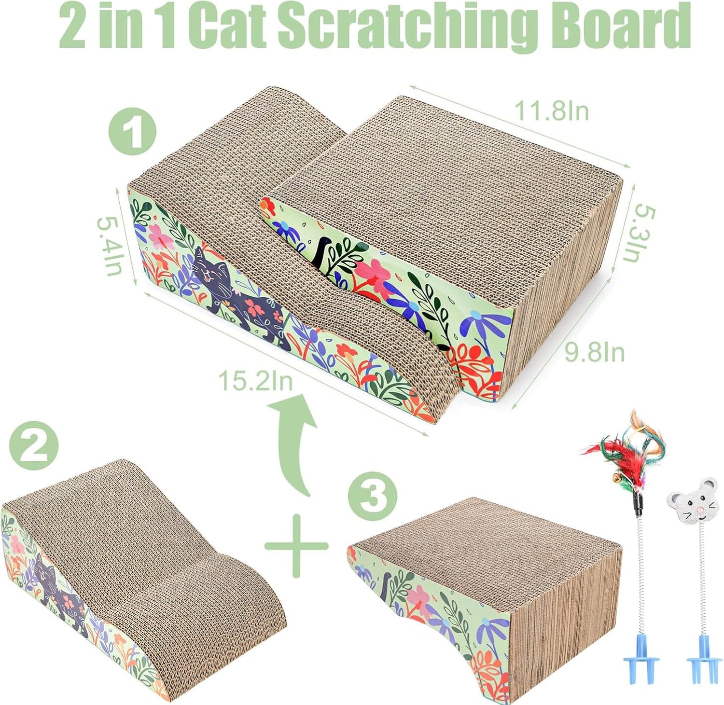 ClawNook 2-in-1 Cat Scratcher Lounge — Reversible Cardboard with Toys