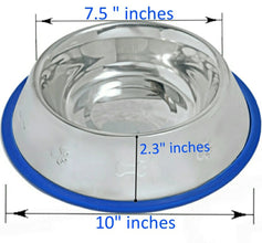 Etched Stainless Steel Dog Bowls with Blue Silicone Base - Apollo's Corner