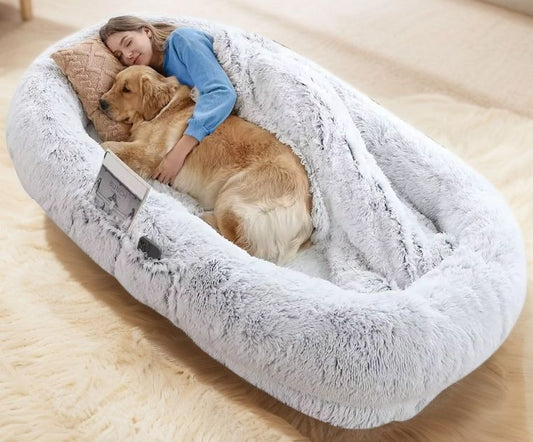 Human Dog Bed, 71''x40''x12'' Size Fits You and Pets, Washable Faux Fur Dog Bed for People Doze Off, Napping Orthopedic Dog Bed (GREY) Xmas Christmas Gift - Apollo's Corner