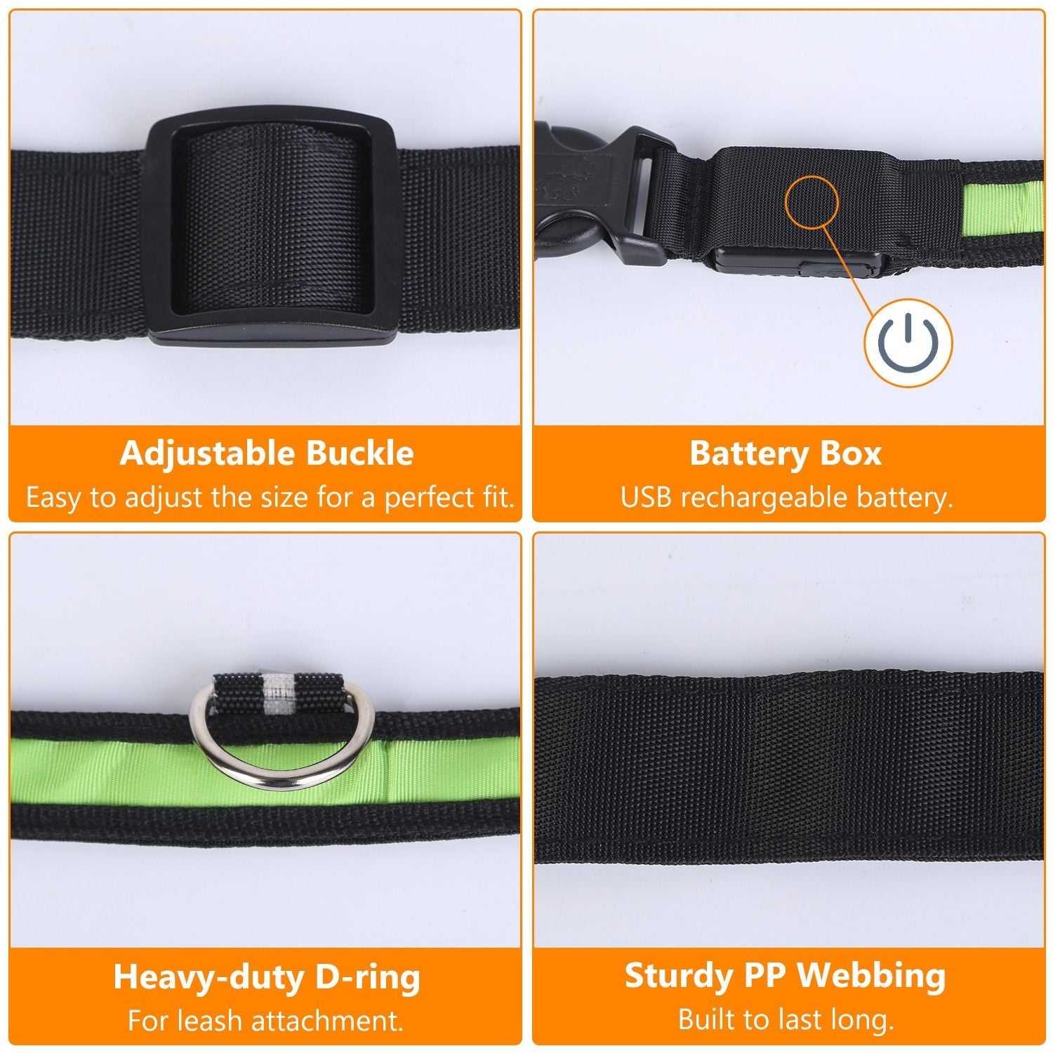 LED Dog Collar USB Rechargeable Adjustable Dog Safety Collar Night Safety Flashing Luminous Light up Collar - Apollo's Corner