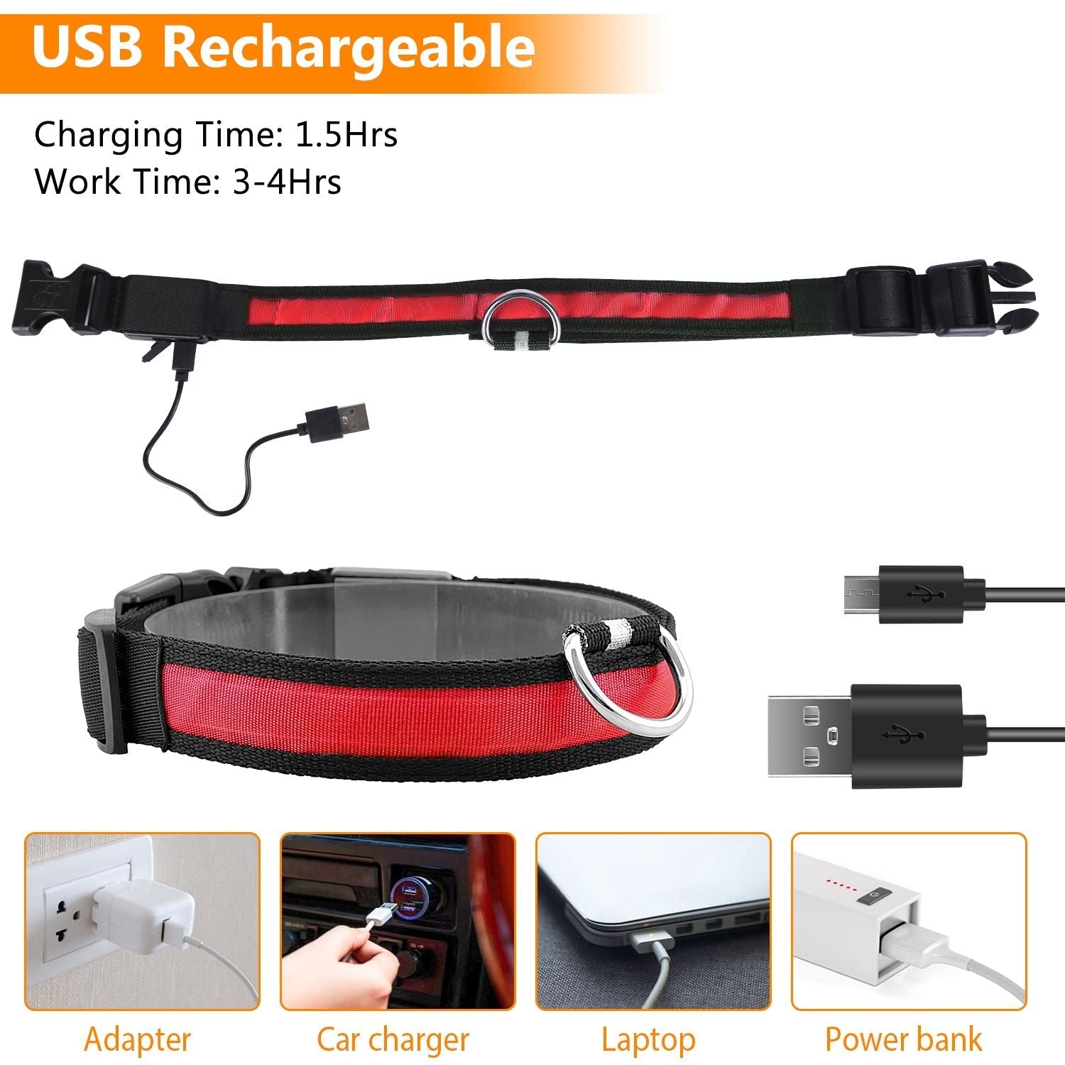 LED Dog Collar USB Rechargeable Adjustable Dog Safety Collar Night Safety Flashing Luminous Light up Collar - Apollo's Corner