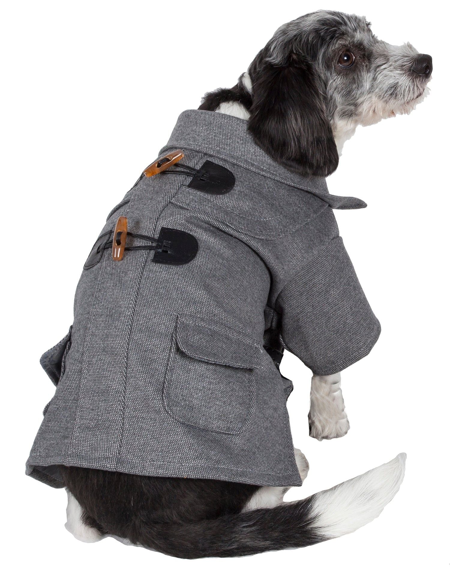 Military Riveted Fashion Collared Wool Dog Coat with Leash Slit - Small Dog Winter Coat