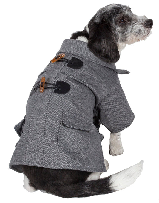 Military Riveted Fashion Collared Wool Dog Coat with Leash Slit - Small Dog Winter Coat