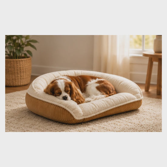 HuggleHounds Scout Bolster Dog Bed — Raised-Edge Support for Anxious & Senior Dogs — product video