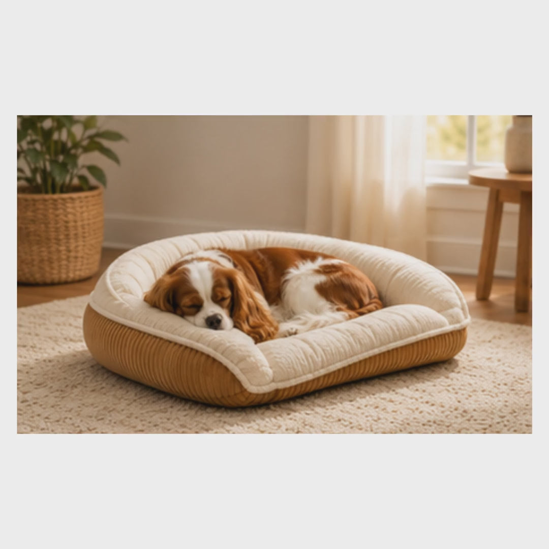 HuggleHounds Scout Bolster Dog Bed — Raised-Edge Support for Anxious & Senior Dogs — product video
