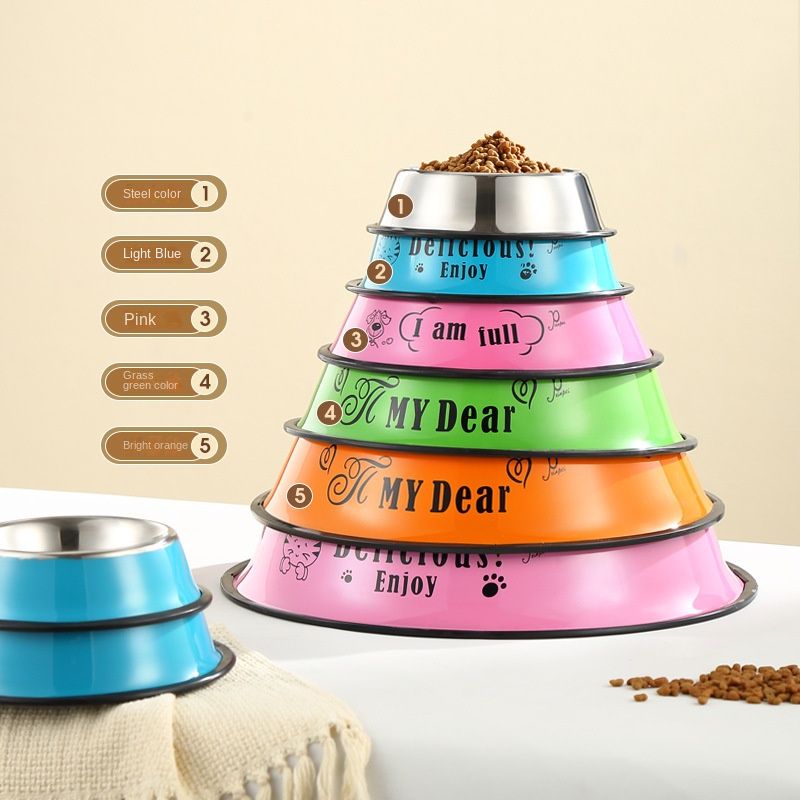 Stainless steel dog bowl; color anti - skid dog bowl; cat bowl - Apollo's Corner